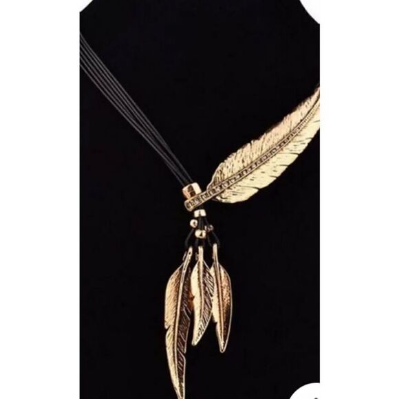 NWT StainlessSteel Feather Tree leaf Multi layer necklace , Adjustable - Picture 3 of 10